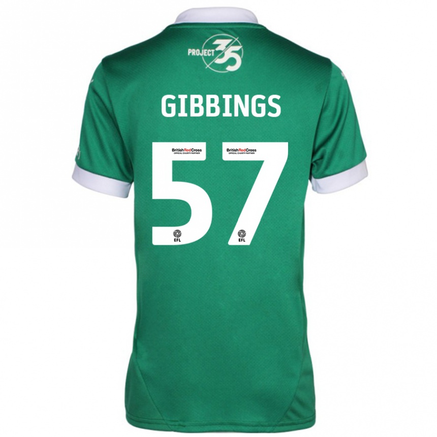 Kids Football Cole Gibbings #57 Green White Home Jersey 2024/25 T-Shirt