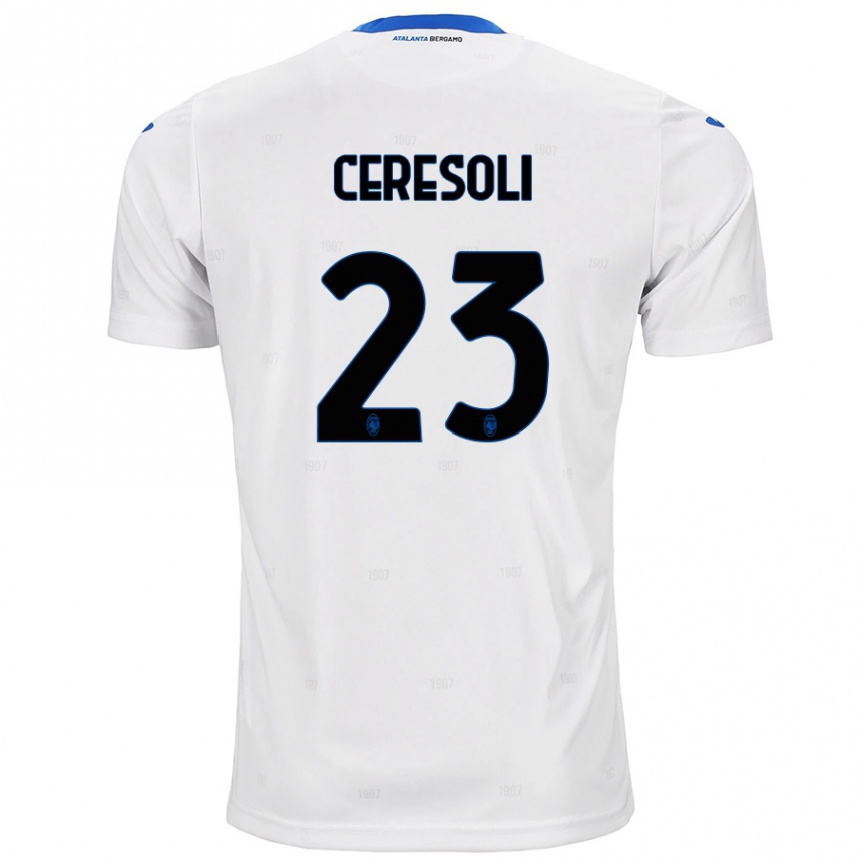 Kids Football Andrea Ceresoli #23 White Away Jersey 2024/25 T-Shirt