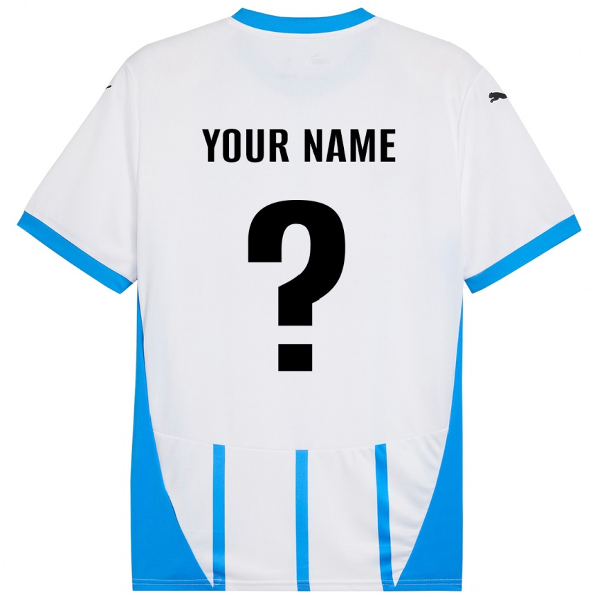 Kids Football Your Name #0 White Blue Away Jersey 2024/25 T-Shirt