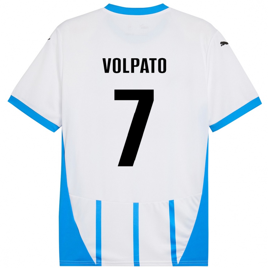 Kids Football Cristian Volpato #7 White Blue Away Jersey 2024/25 T-Shirt