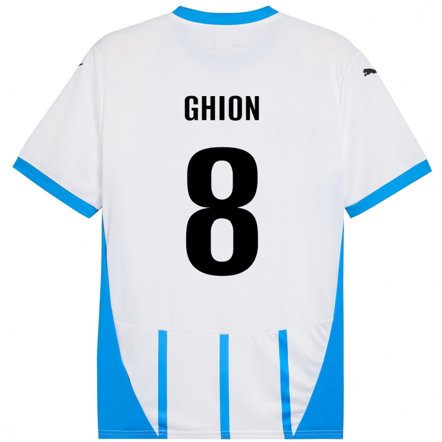 Kids Football Andrea Ghion #8 White Blue Away Jersey 2024/25 T-Shirt