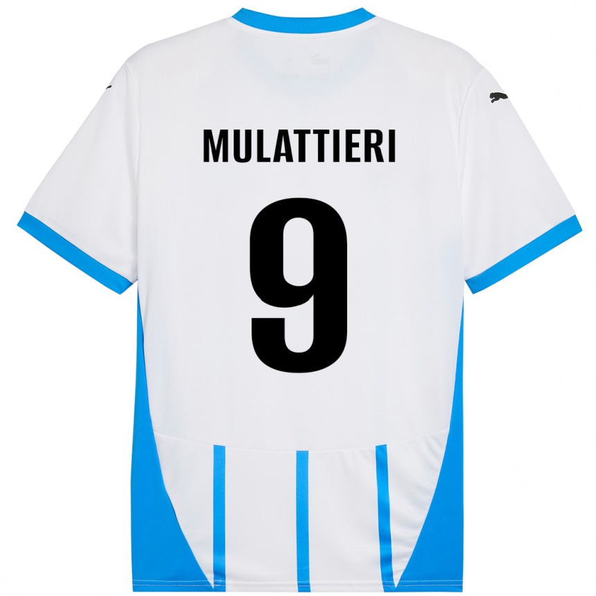 Kids Football Samuele Mulattieri #9 White Blue Away Jersey 2024/25 T-Shirt