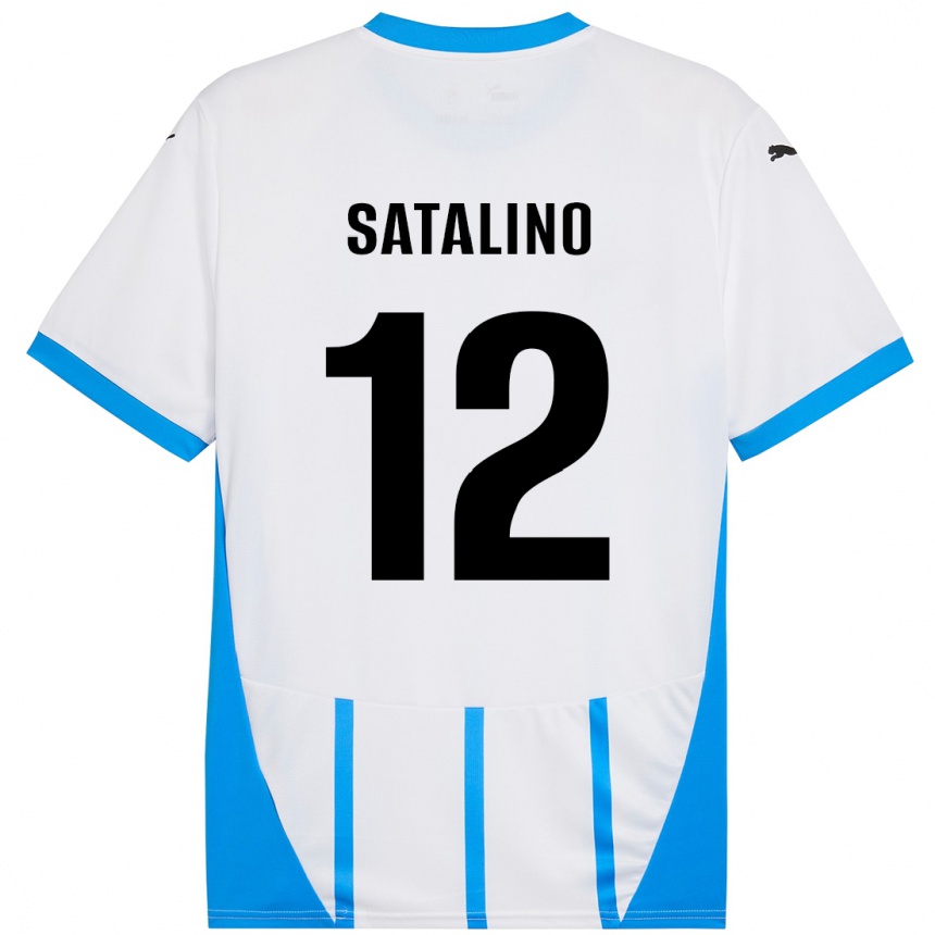 Kids Football Giacomo Satalino #12 White Blue Away Jersey 2024/25 T-Shirt