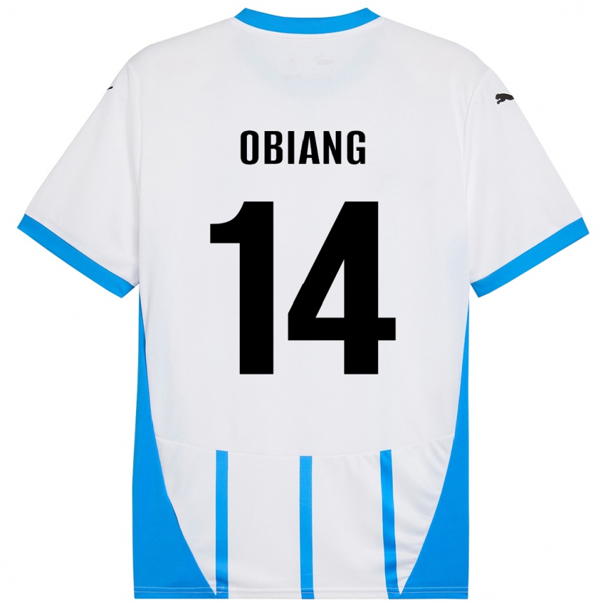 Kids Football Pedro Obiang #14 White Blue Away Jersey 2024/25 T-Shirt