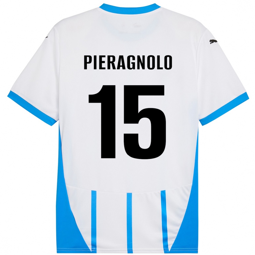 Kids Football Edoardo Pieragnolo #15 White Blue Away Jersey 2024/25 T-Shirt