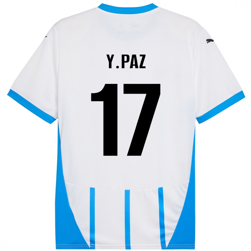 Kids Football Yeferson Paz #17 White Blue Away Jersey 2024/25 T-Shirt