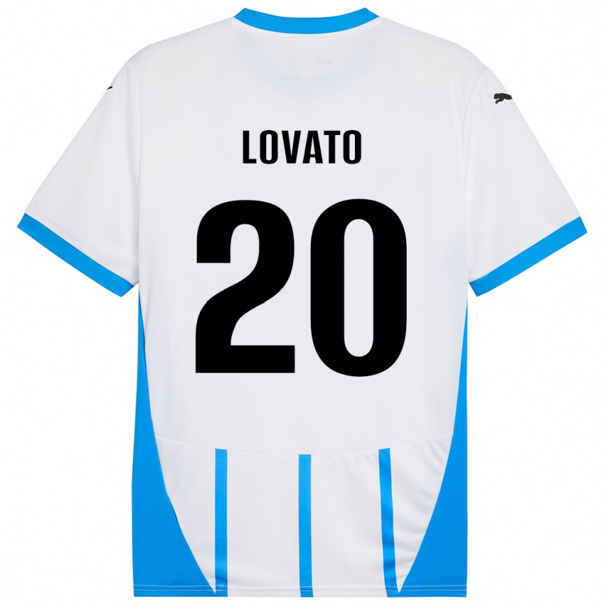 Kids Football Matteo Lovato #20 White Blue Away Jersey 2024/25 T-Shirt