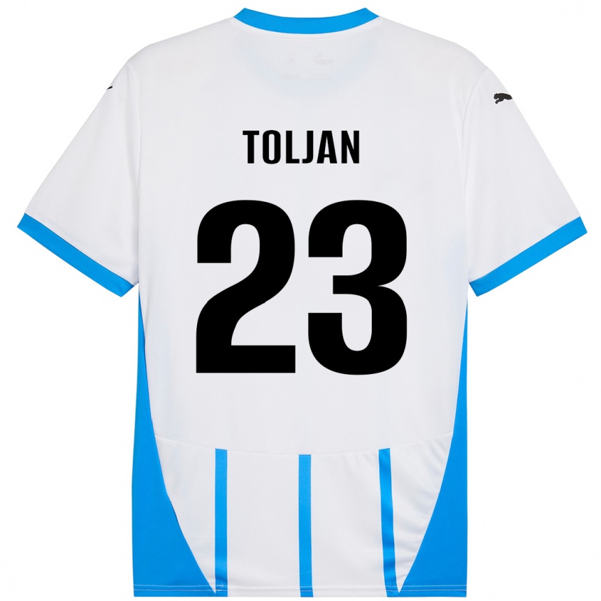 Kids Football Jeremy Toljan #23 White Blue Away Jersey 2024/25 T-Shirt