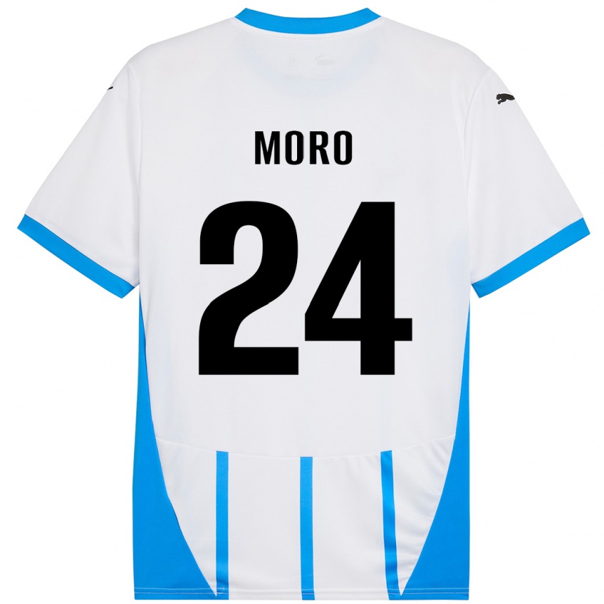 Kids Football Luca Moro #24 White Blue Away Jersey 2024/25 T-Shirt