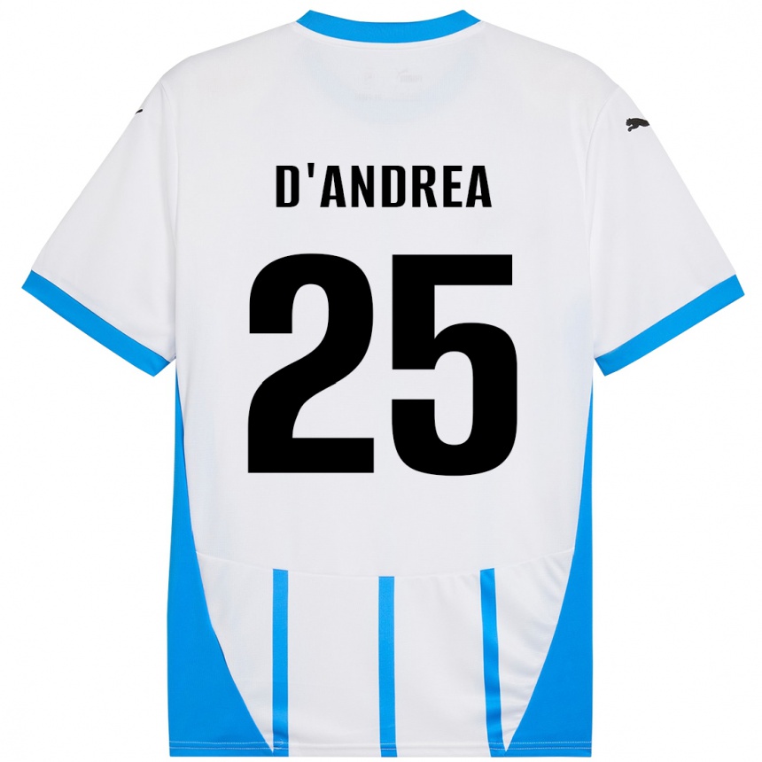 Kids Football Luca D'andrea #25 White Blue Away Jersey 2024/25 T-Shirt