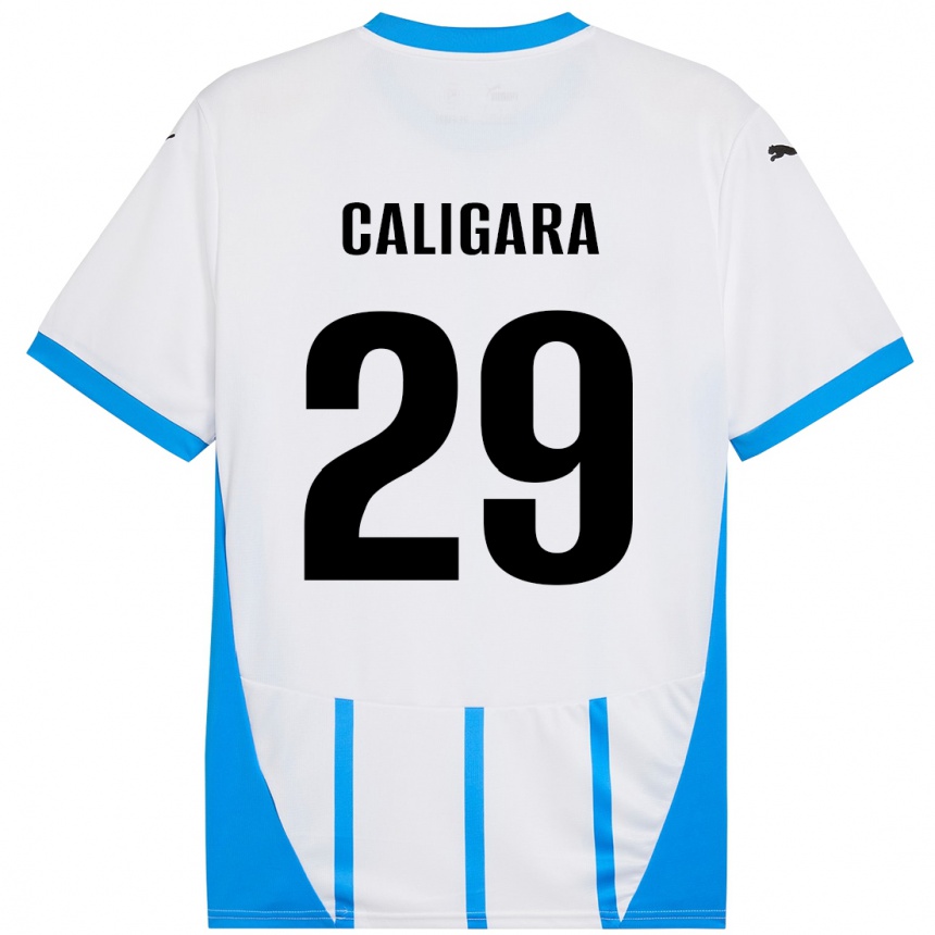 Kids Football Fabrizio Caligara #29 White Blue Away Jersey 2024/25 T-Shirt