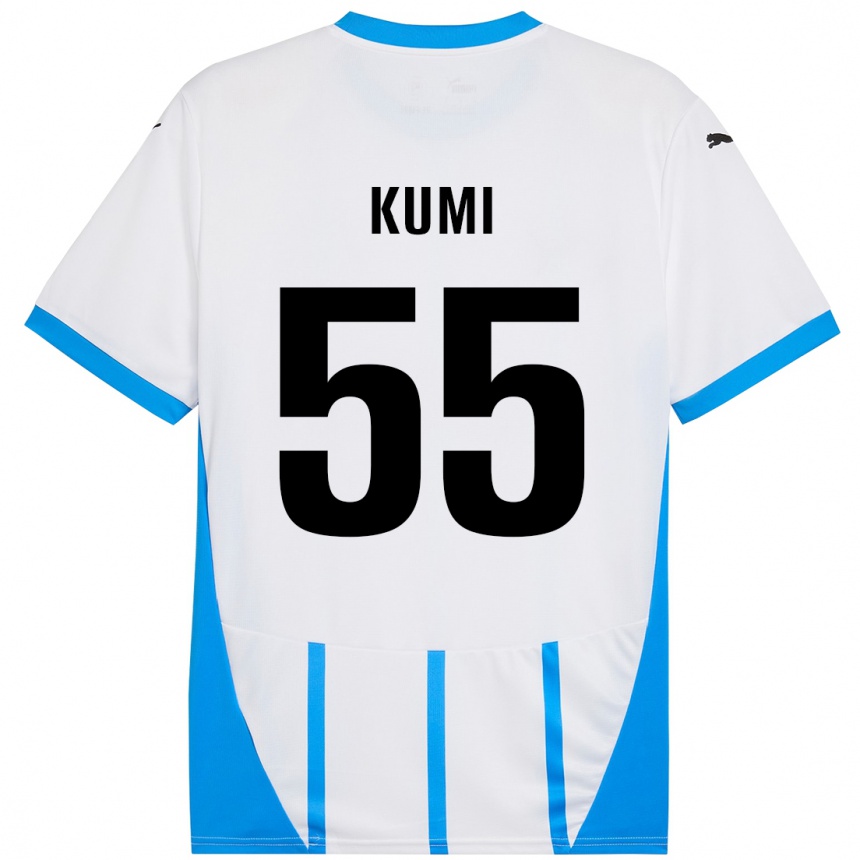 Kids Football Justin Kumi #55 White Blue Away Jersey 2024/25 T-Shirt