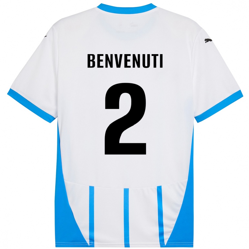 Kids Football Giacomo Benvenuti #2 White Blue Away Jersey 2024/25 T-Shirt