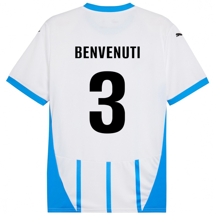 Kids Football Tommaso Benvenuti #3 White Blue Away Jersey 2024/25 T-Shirt