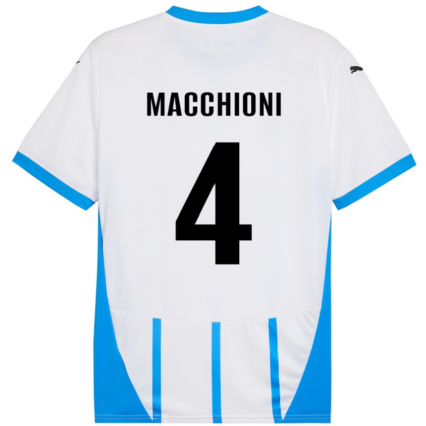 Kids Football Tommaso Macchioni #4 White Blue Away Jersey 2024/25 T-Shirt