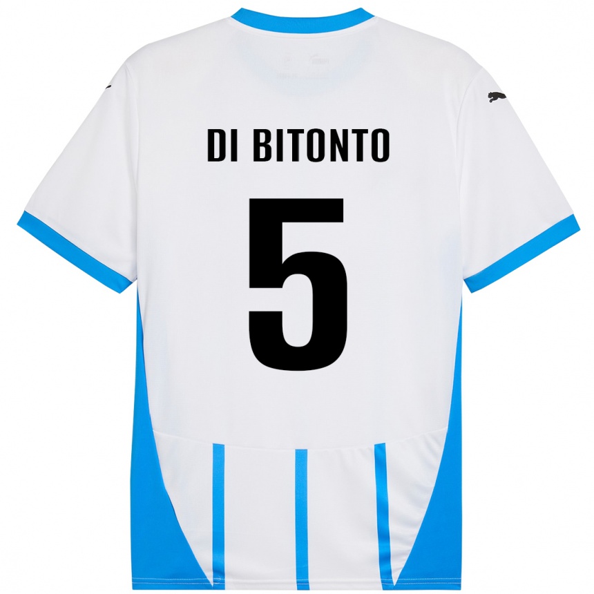 Kids Football Alessandro Di Bitonto #5 White Blue Away Jersey 2024/25 T-Shirt