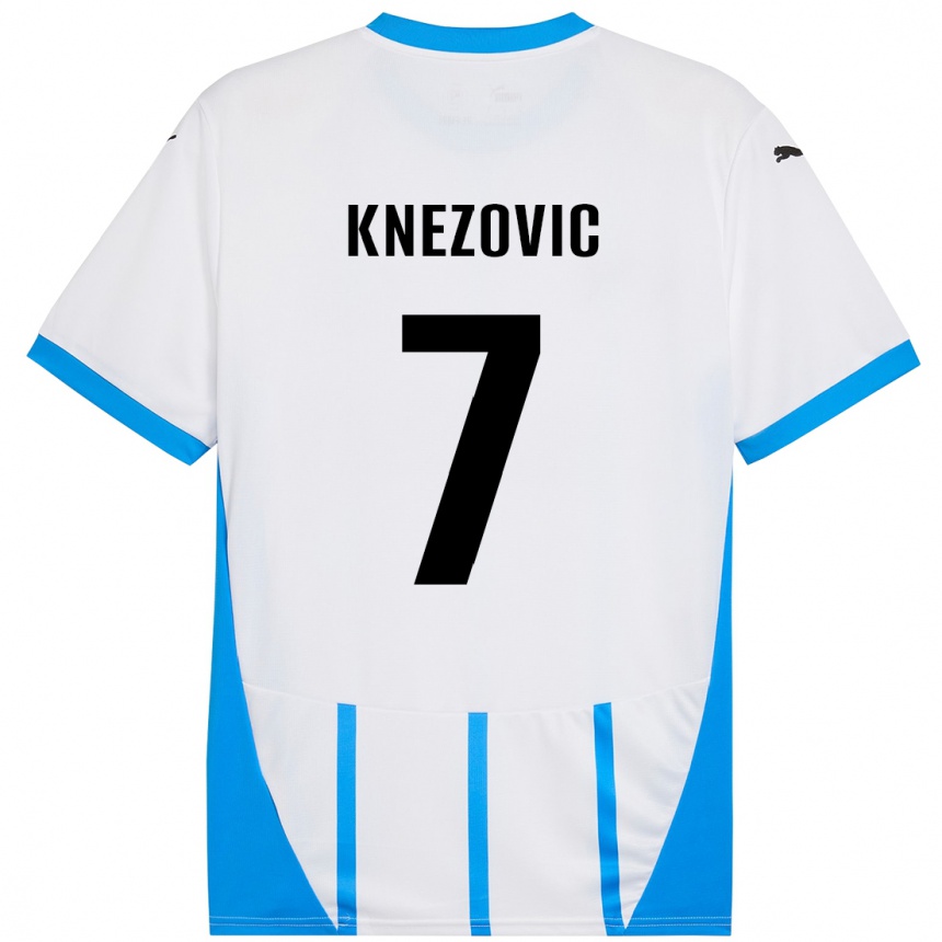 Kids Football Borna Knezovic #7 White Blue Away Jersey 2024/25 T-Shirt