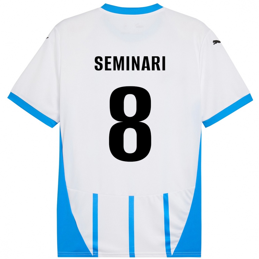 Kids Football Giacomo Seminari #8 White Blue Away Jersey 2024/25 T-Shirt