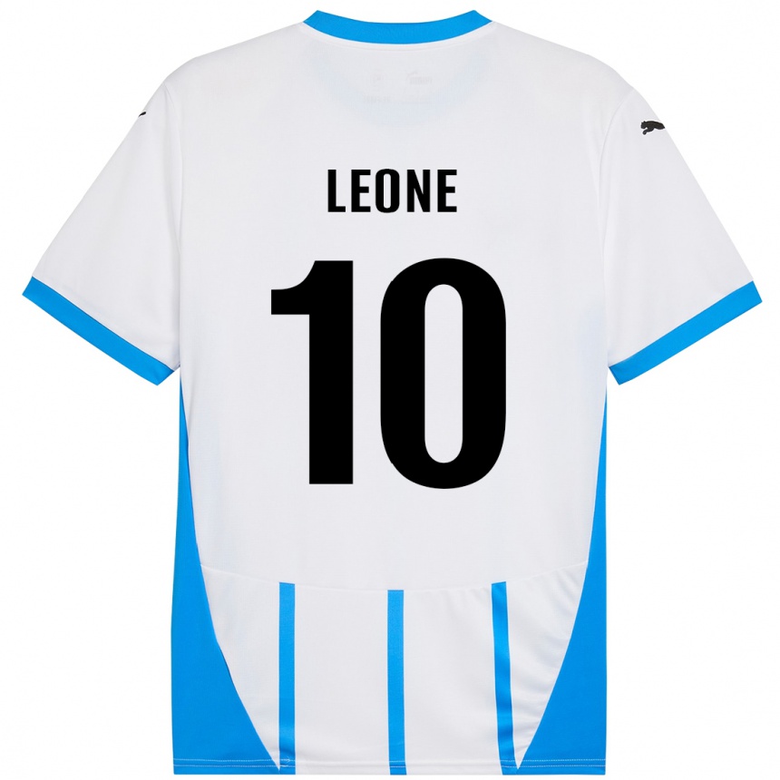 Kids Football Kevin Leone #10 White Blue Away Jersey 2024/25 T-Shirt