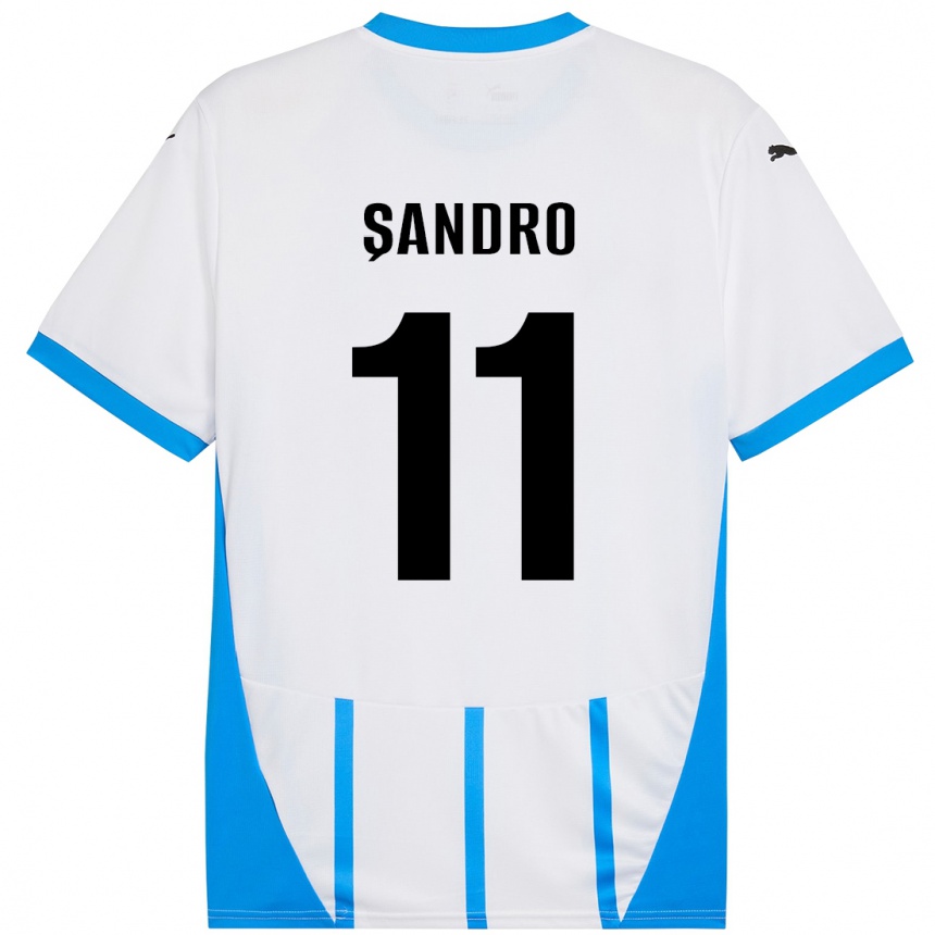 Kids Football Denis Șandro #11 White Blue Away Jersey 2024/25 T-Shirt