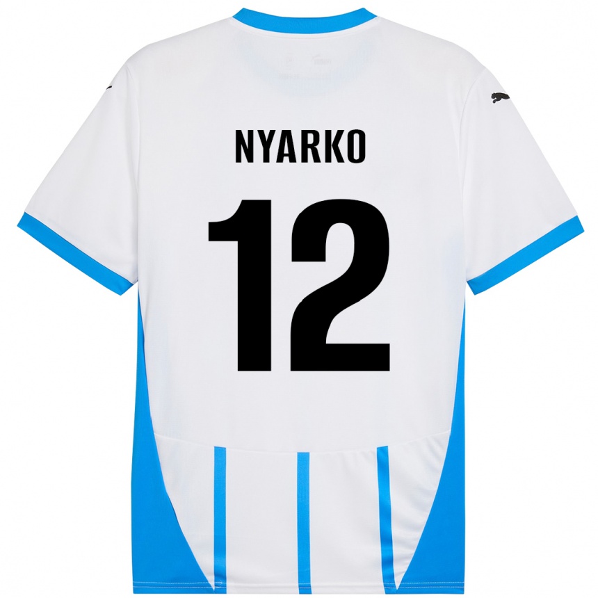 Kids Football Lorenzo Nyarko #12 White Blue Away Jersey 2024/25 T-Shirt