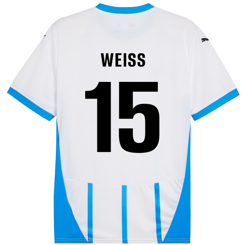 Kids Football David Weiss #15 White Blue Away Jersey 2024/25 T-Shirt