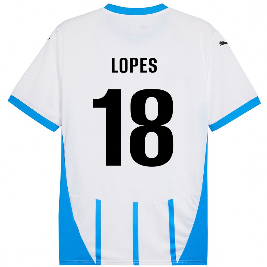 Kids Football Emerick Lopes #18 White Blue Away Jersey 2024/25 T-Shirt