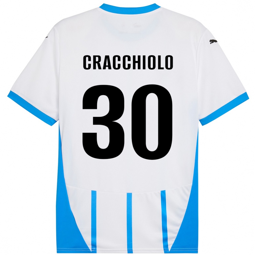 Kids Football Leonardo Cracchiolo #30 White Blue Away Jersey 2024/25 T-Shirt