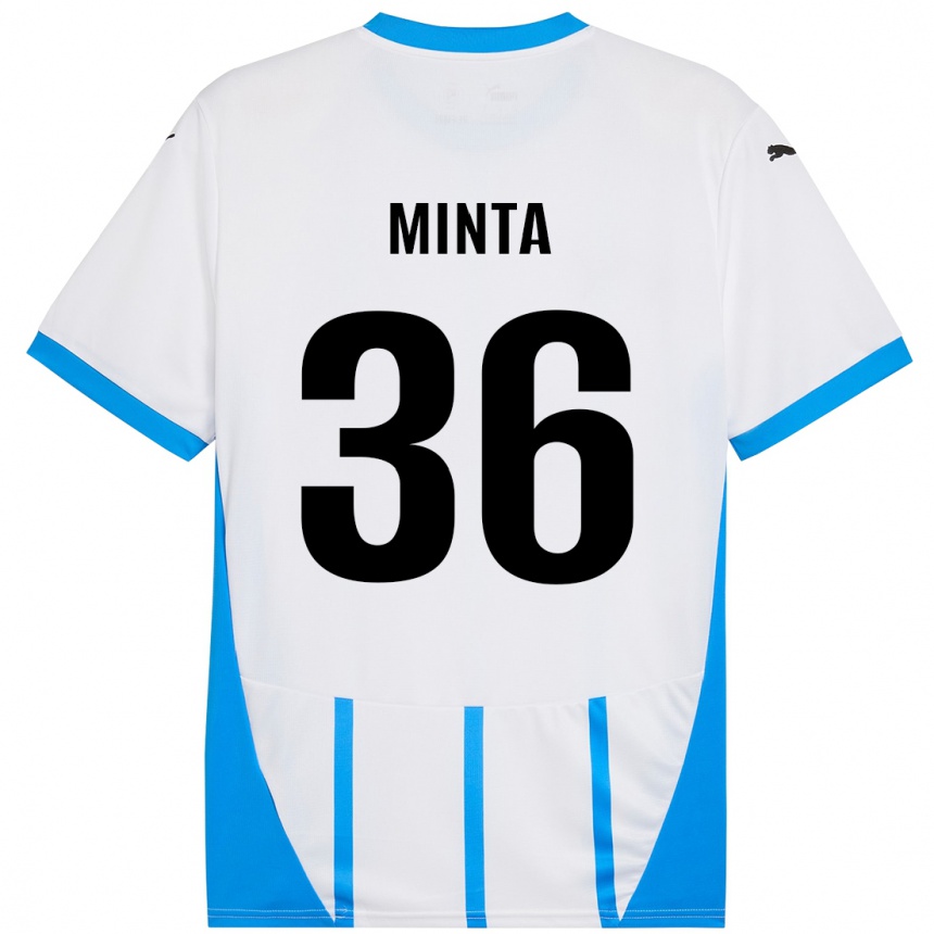 Kids Football Amoako Minta #36 White Blue Away Jersey 2024/25 T-Shirt