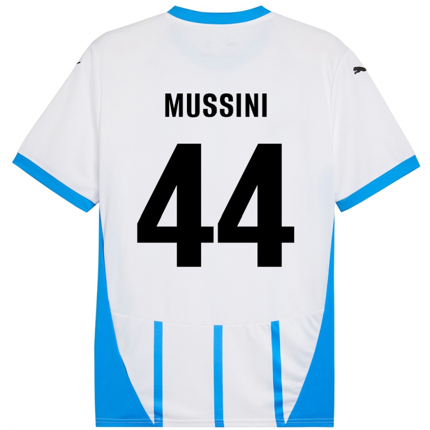 Kids Football Andrea Mussini #44 White Blue Away Jersey 2024/25 T-Shirt