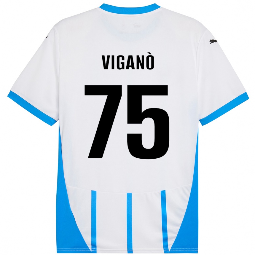 Kids Football Lorenzo Viganò #75 White Blue Away Jersey 2024/25 T-Shirt