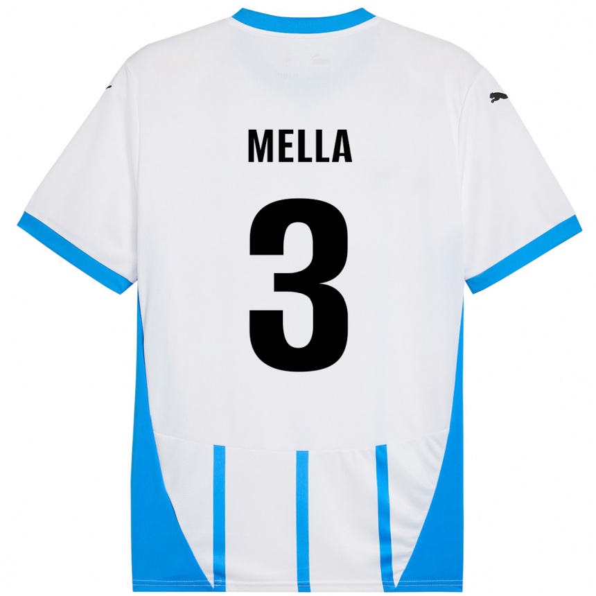 Kids Football Sara Mella #3 White Blue Away Jersey 2024/25 T-Shirt