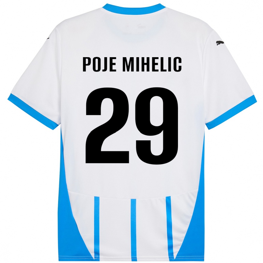 Kids Football Naja Poje Mihelič #29 White Blue Away Jersey 2024/25 T-Shirt