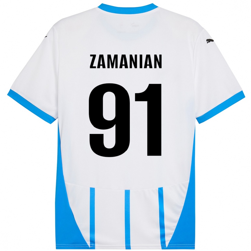 Kids Football Annahita Zamanian #91 White Blue Away Jersey 2024/25 T-Shirt