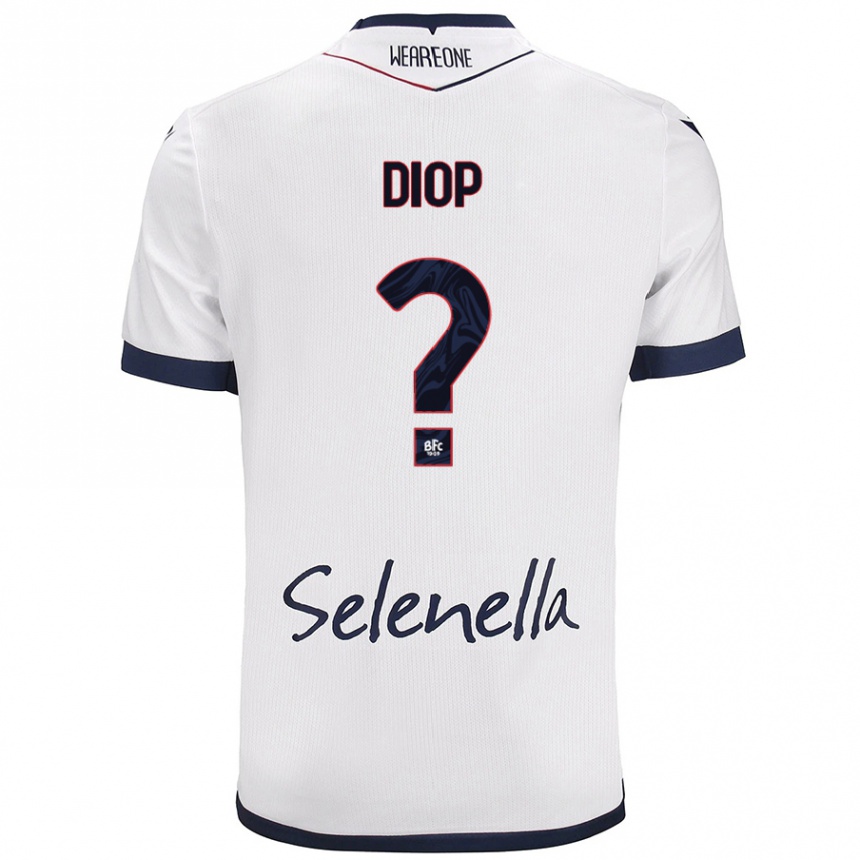 Kids Football Saer Diop #0 White Royal Blue Away Jersey 2024/25 T-Shirt