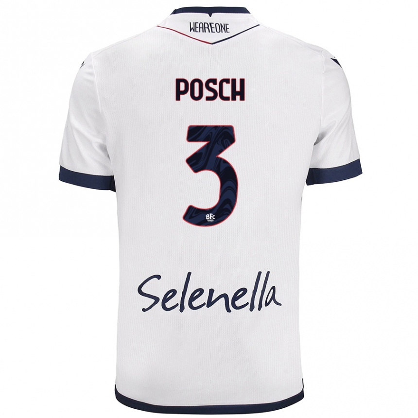 Kids Football Stefan Posch #3 White Royal Blue Away Jersey 2024/25 T-Shirt