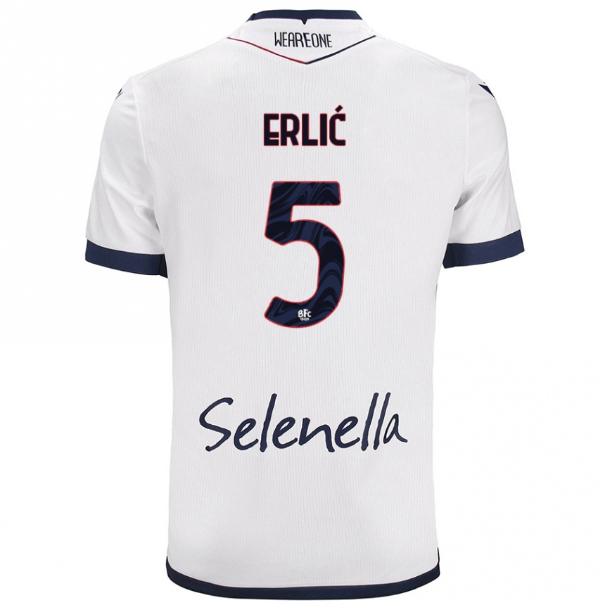 Kids Football Martin Erlić #5 White Royal Blue Away Jersey 2024/25 T-Shirt