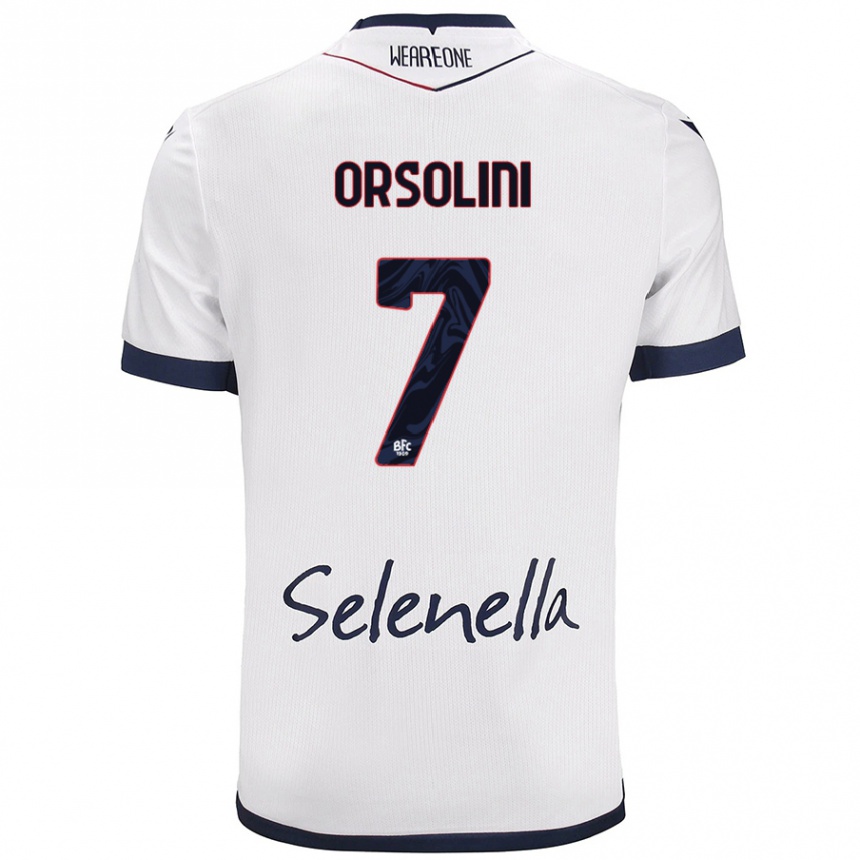 Kids Football Riccardo Orsolini #7 White Royal Blue Away Jersey 2024/25 T-Shirt