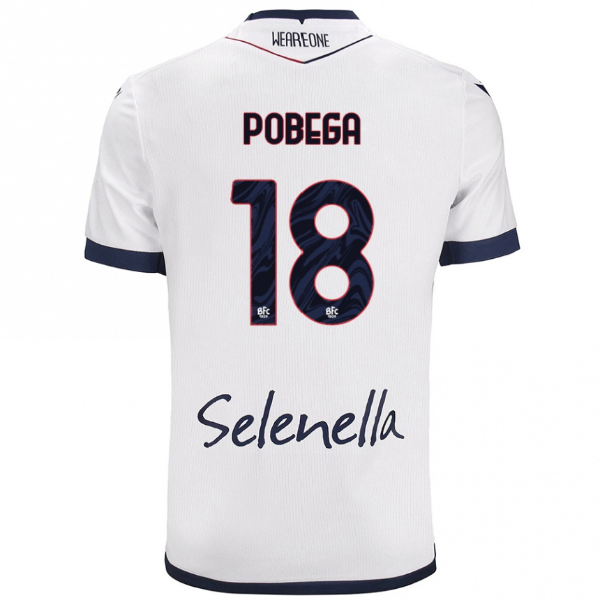 Kids Football Tommaso Pobega #18 White Royal Blue Away Jersey 2024/25 T-Shirt