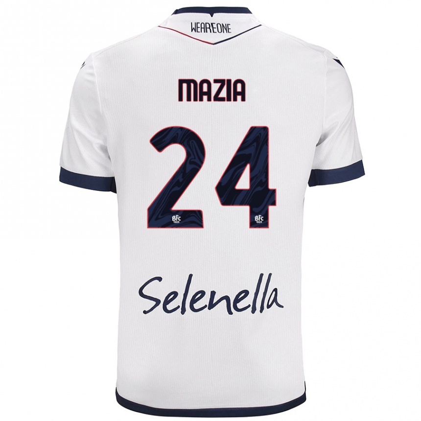 Kids Football Andrea Mazia #24 White Royal Blue Away Jersey 2024/25 T-Shirt