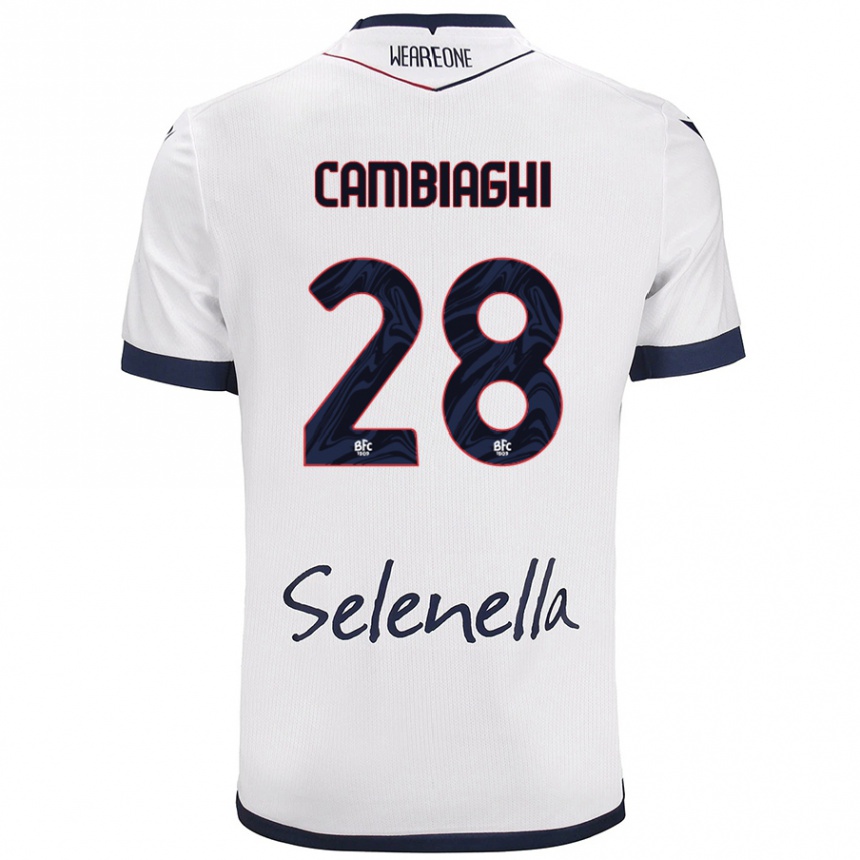 Kids Football Nicolò Cambiaghi #28 White Royal Blue Away Jersey 2024/25 T-Shirt