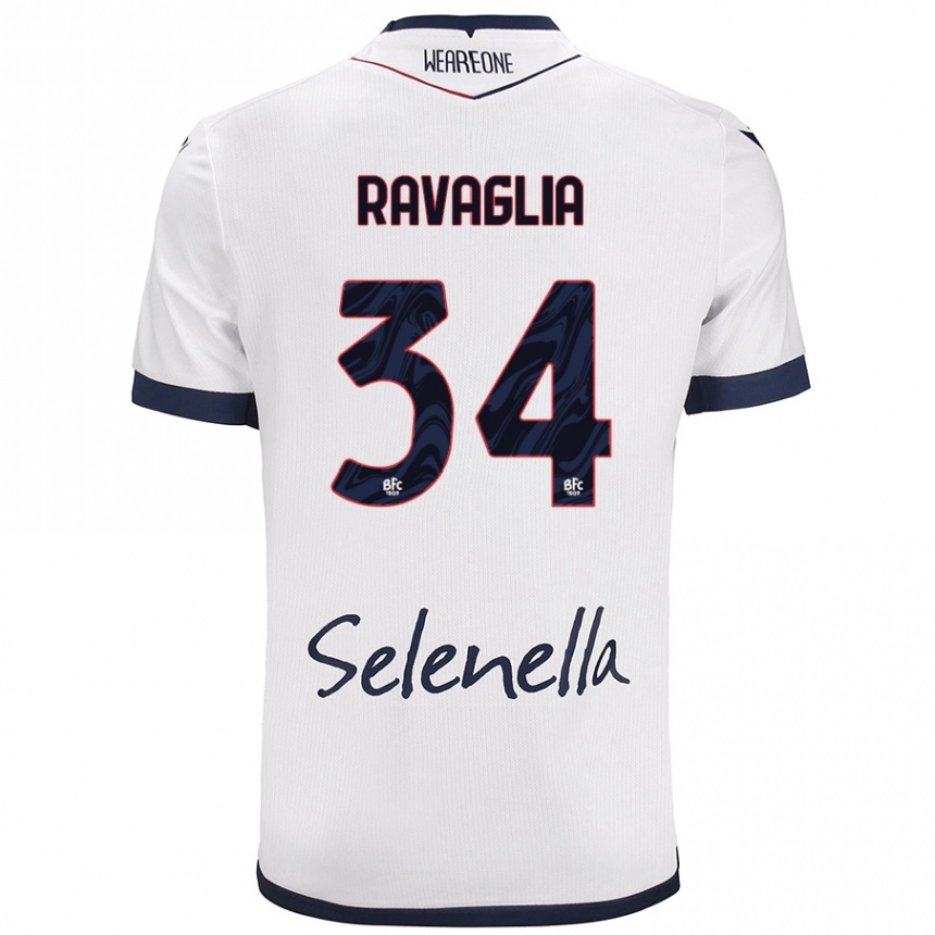 Kids Football Federico Ravaglia #34 White Royal Blue Away Jersey 2024/25 T-Shirt