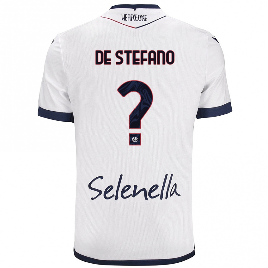 Kids Football Nicolò De Stefano #0 White Royal Blue Away Jersey 2024/25 T-Shirt