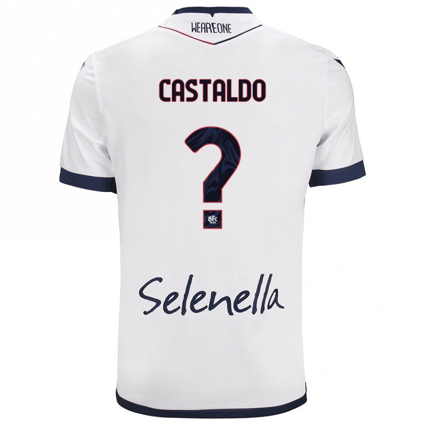 Kids Football Francesco Castaldo #0 White Royal Blue Away Jersey 2024/25 T-Shirt