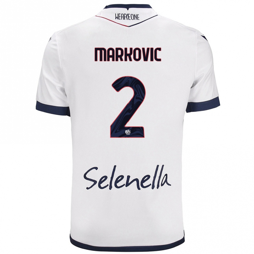 Kids Football Petar Markovic #2 White Royal Blue Away Jersey 2024/25 T-Shirt