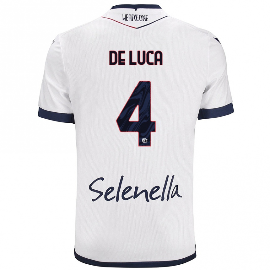 Kids Football Alessandro De Luca #4 White Royal Blue Away Jersey 2024/25 T-Shirt