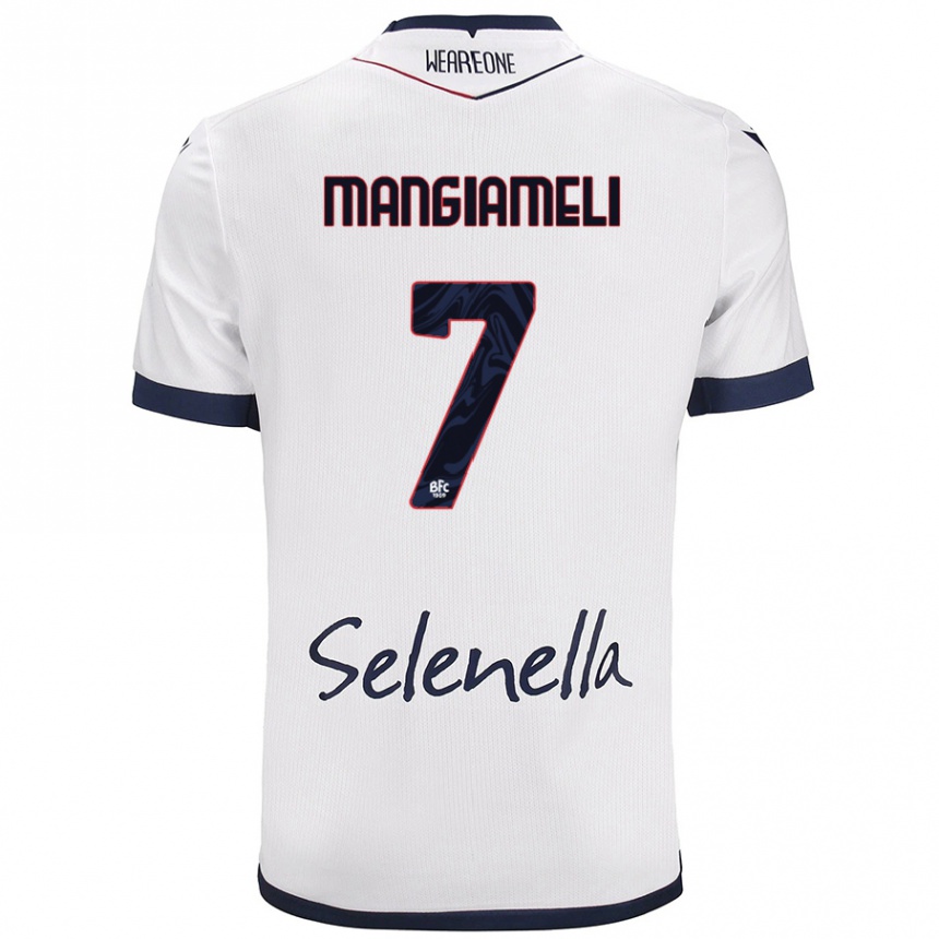 Kids Football Federico Mangiameli #7 White Royal Blue Away Jersey 2024/25 T-Shirt