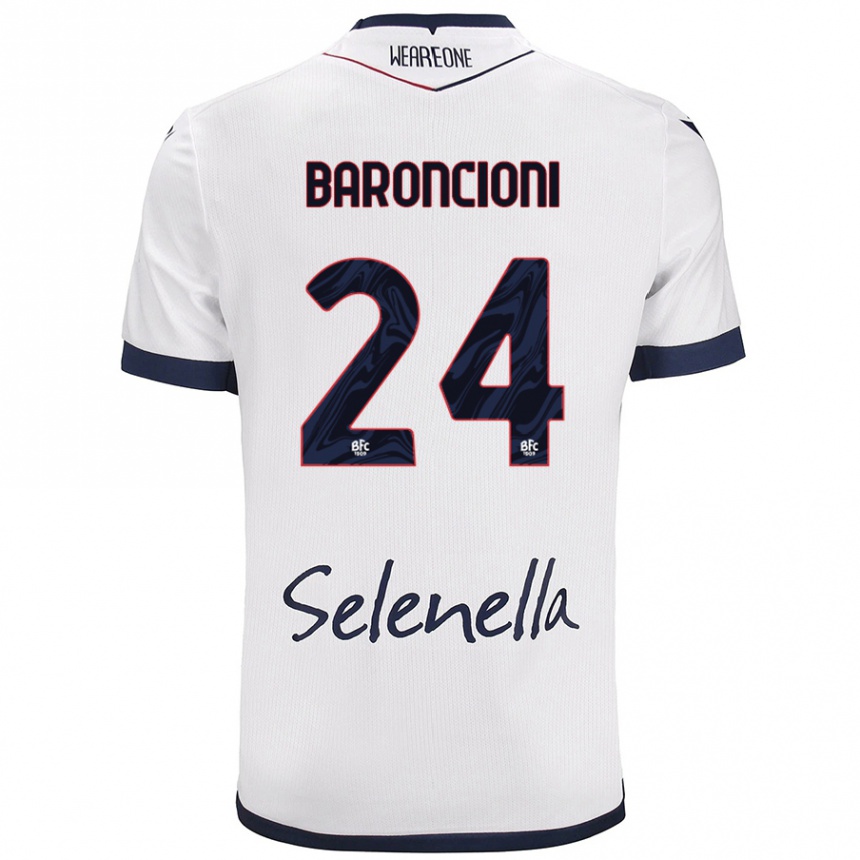 Kids Football Davide Baroncioni #24 White Royal Blue Away Jersey 2024/25 T-Shirt