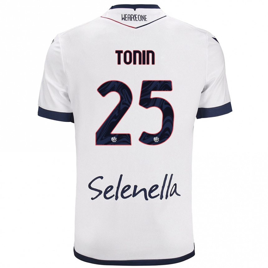 Kids Football Federico Tonin #25 White Royal Blue Away Jersey 2024/25 T-Shirt