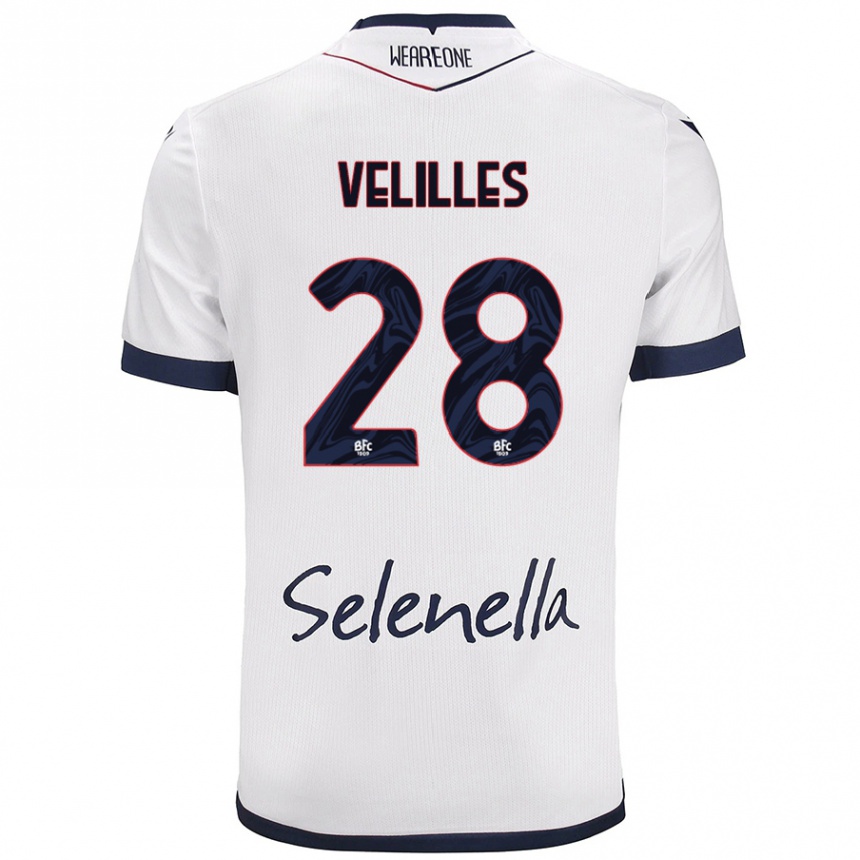 Kids Football Aarón Velilles #28 White Royal Blue Away Jersey 2024/25 T-Shirt